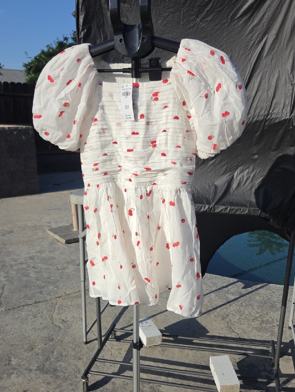 abercrombie kids White Dress with Red Cherry Print and Puff Sleeves
